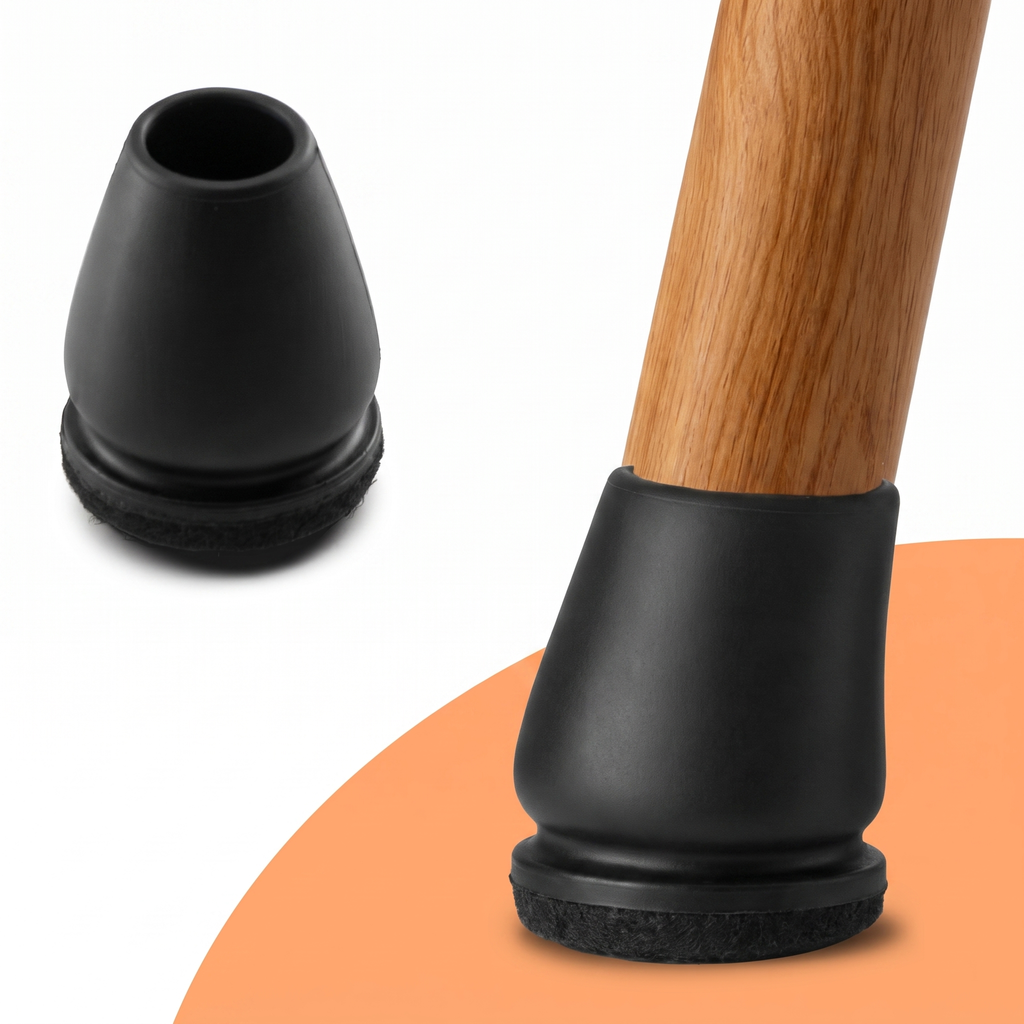 Embout de pied de chaise Korasens en silicone noir sur pied en bois