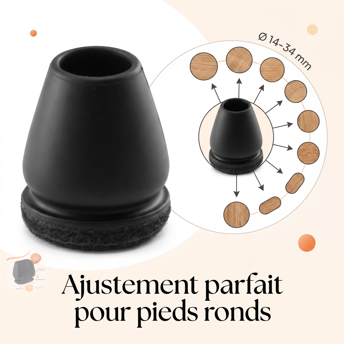 Embout Korasens ajustement parfait pour pieds ronds 14 à 34 mm
