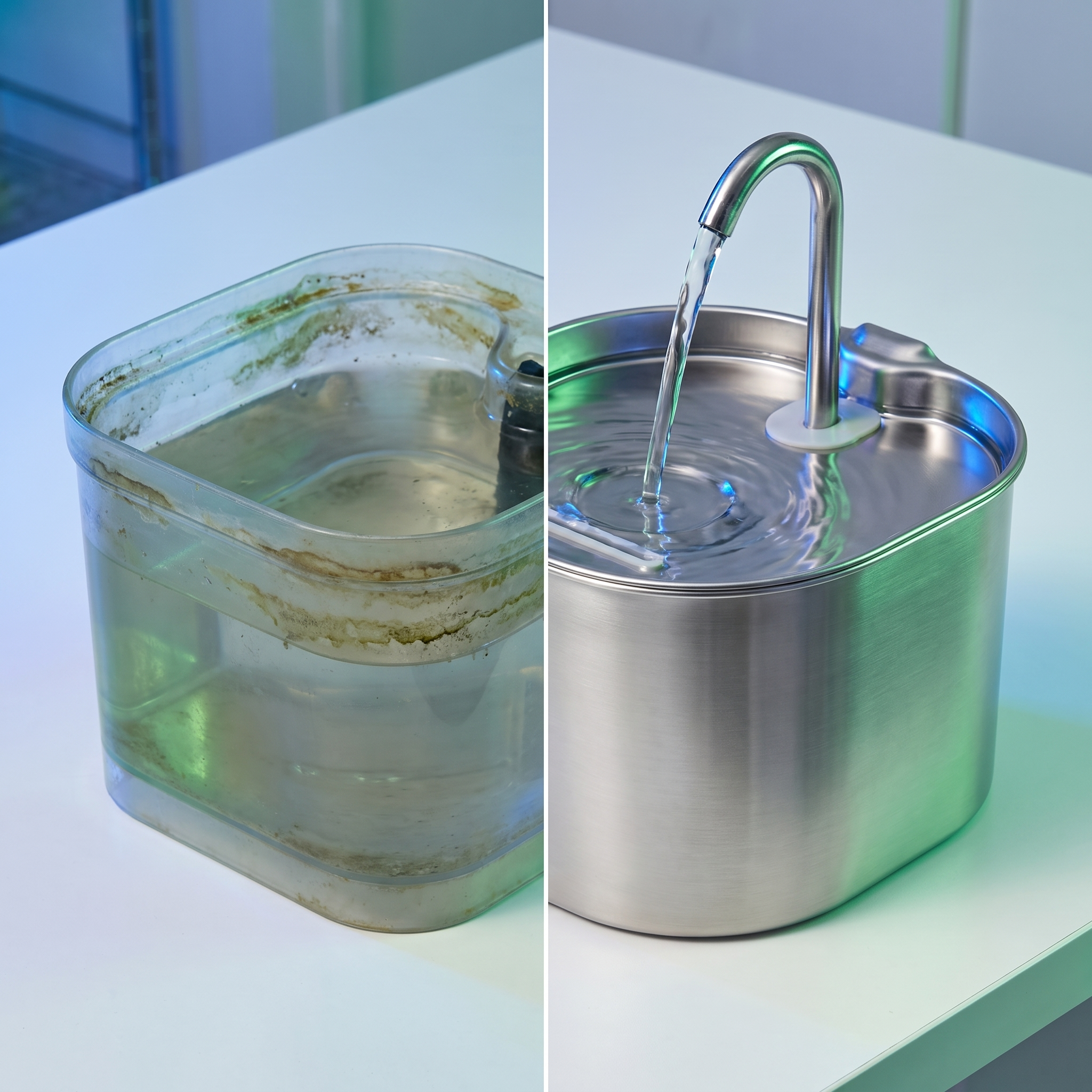 Comparaison fontaine inox Korasens et plastique