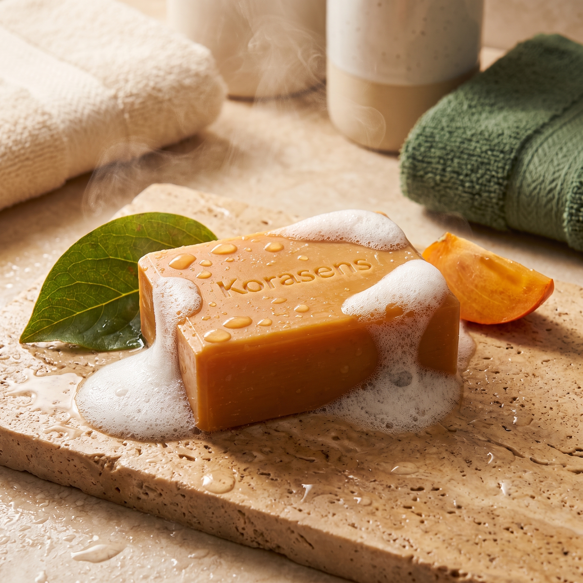 Mousse crémeuse du savon au kaki Korasens